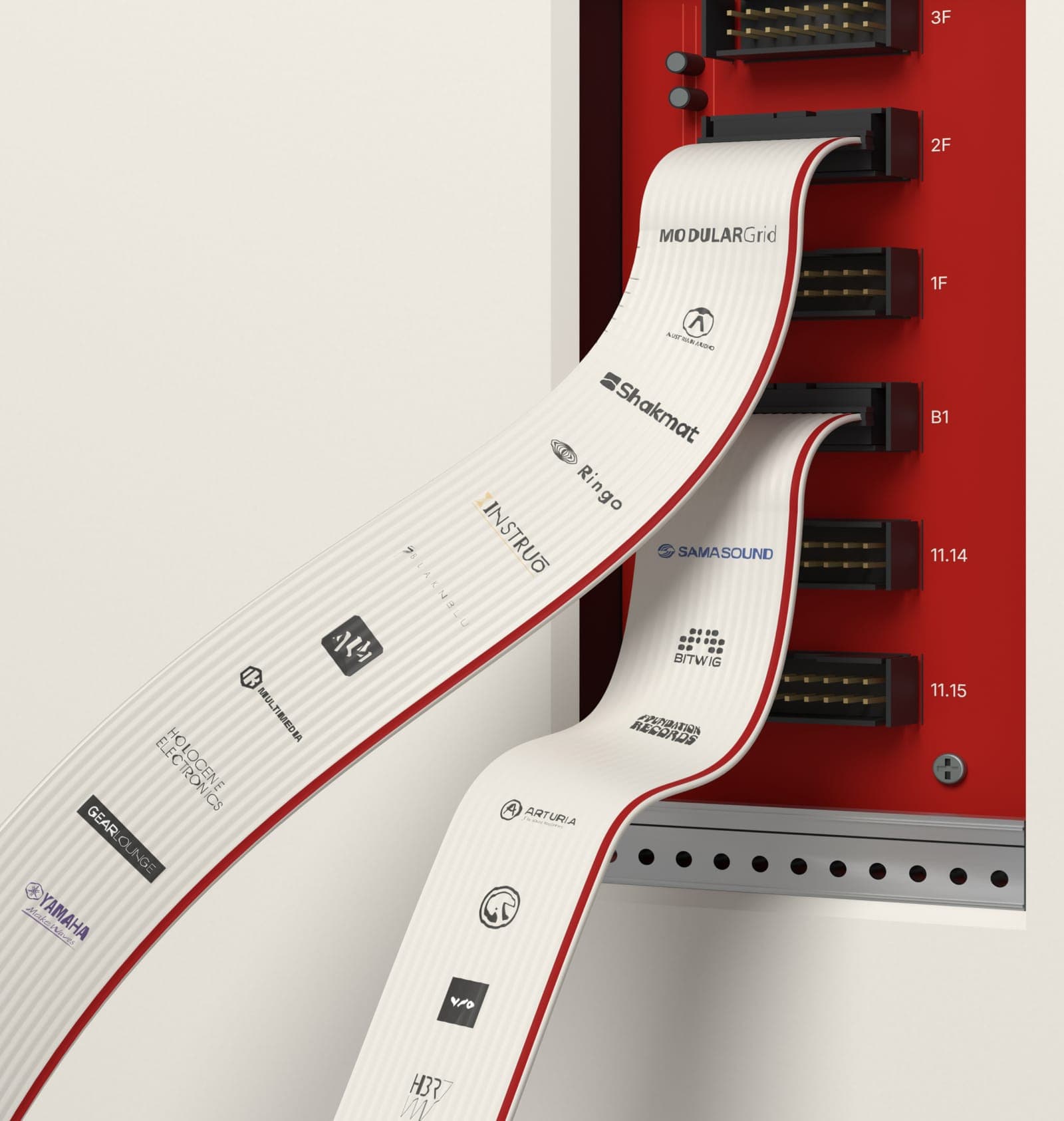 MODULARHABIT 2026 red window and punch-pattern poster