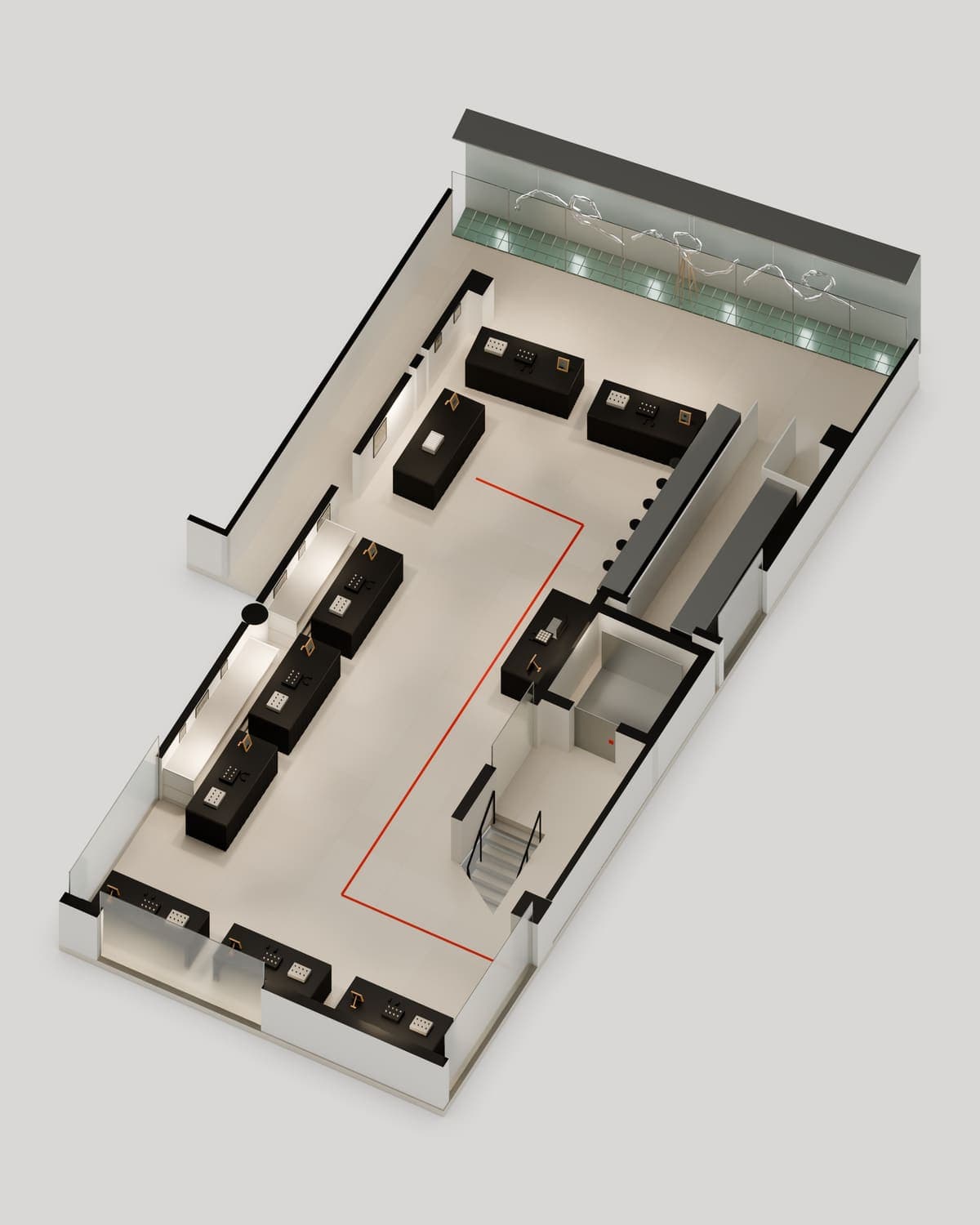 Rendering of the 1F brand and label booth layout