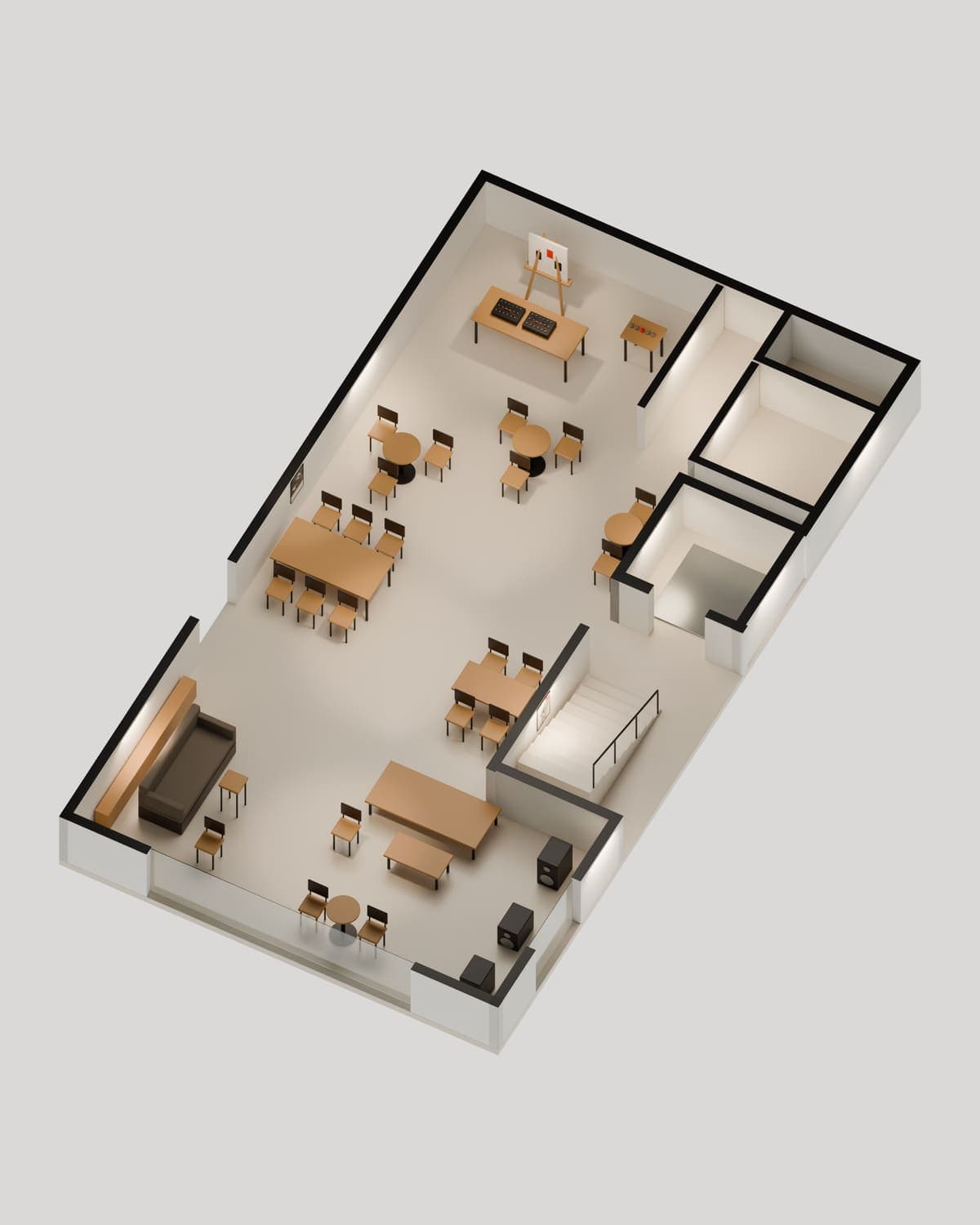 Rendering of the 3F live painting area and café lounge